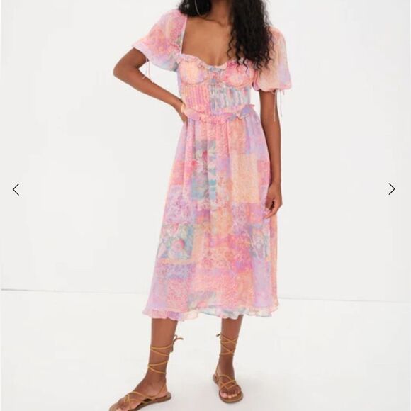 For love and lemons light multicolored dress with rods on the top part size XS - Picture 3 of 16